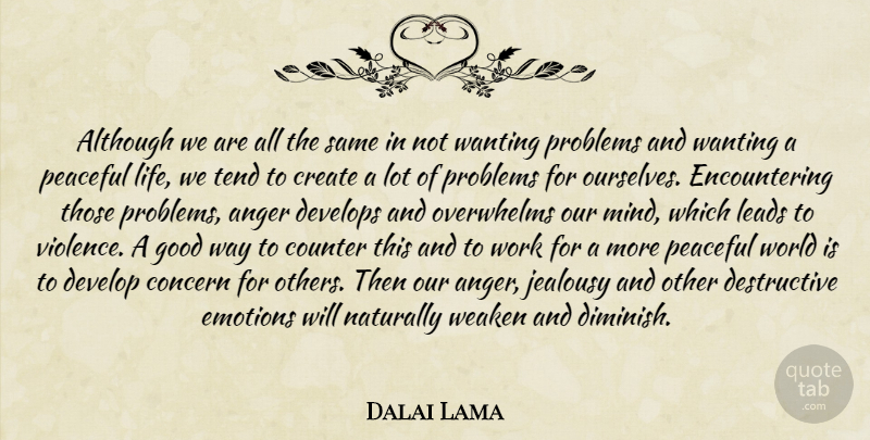 Dalai Lama Quote About Concern For Others, Peaceful, Mind: Although We Are All The...
