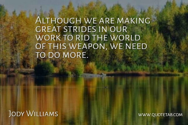 Jody Williams Quote About Although, Great, Strides, Work: Although We Are Making Great...