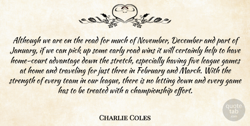 Charlie Coles Quote About Advantage, Although, Certainly, December, Early: Although We Are On The...