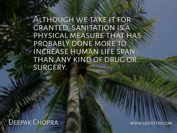 Deepak Chopra Quote About Drug, Done, Kind: Although We Take It For...