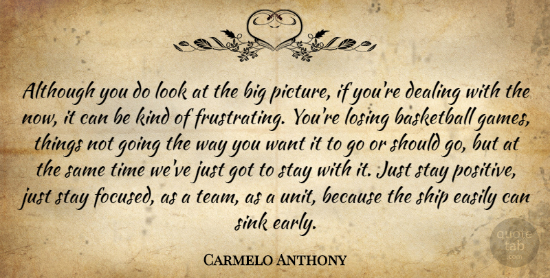 Carmelo Anthony Quote About Basketball, Team, Games: Although You Do Look At...
