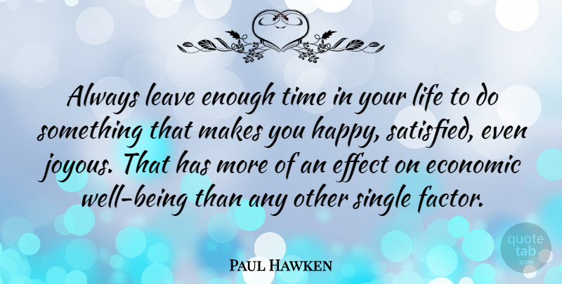 Paul Hawken Quote About Work, Enough Time, Economic: Always Leave Enough Time In...