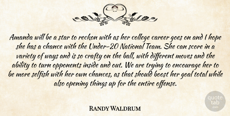 Randy Waldrum Quote About Ability, Amanda, Boost, Career, Chance: Amanda Will Be A Star...