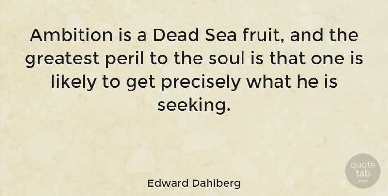 Edward Dahlberg Quote About Work, Ocean, Ambition: Ambition Is A Dead Sea...