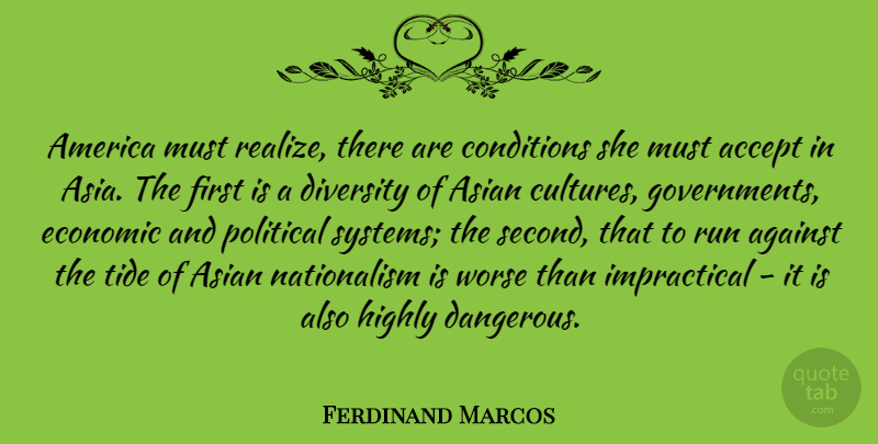 Ferdinand Marcos Quote About Against, America, Asian, Conditions, Economic: America Must Realize There Are...