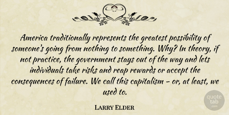 Larry Elder Quote About Government, Practice, America: America Traditionally Represents The Greatest...