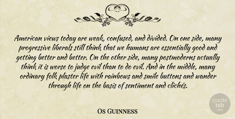 Os Guinness Quote About Confused, Thinking, Views: American Views Today Are Weak...