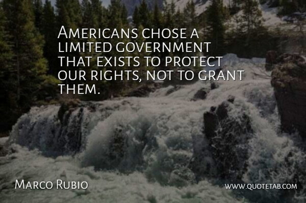 Marco Rubio Quote About Government, Rights, Protect: Americans Chose A Limited Government...