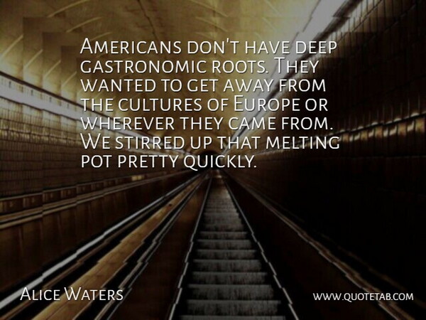 Alice Waters Quote About Came, Europe, Melting, Pot, Wherever: Americans Dont Have Deep Gastronomic...