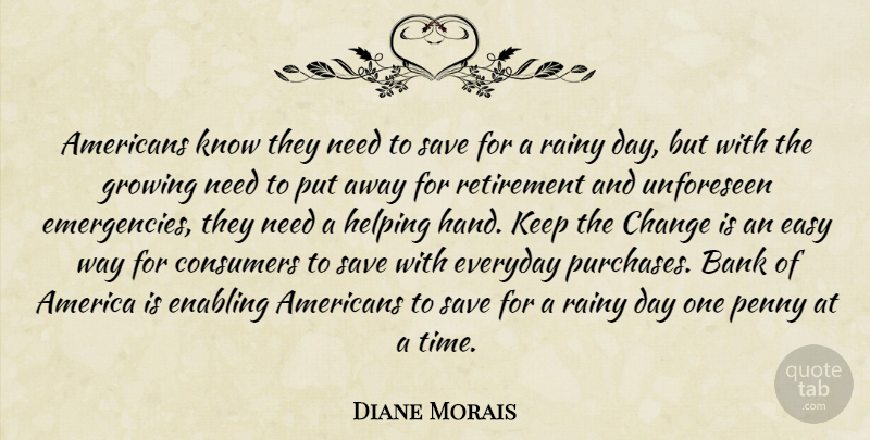 Diane Morais Quote About America, Bank, Change, Consumers, Easy: Americans Know They Need To...