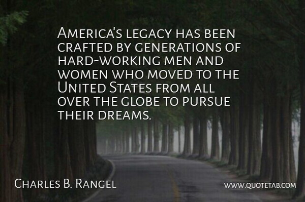Charles B. Rangel Quote About Crafted, Dreams, Globe, Legacy, Men: Americas Legacy Has Been Crafted...