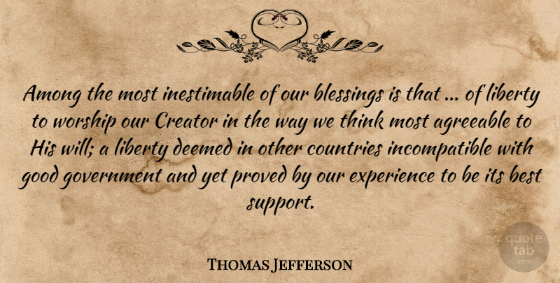 Thomas Jefferson Quote About Country, Religious, Thinking: Among The Most Inestimable Of...