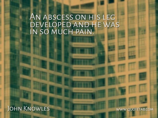 John Knowles Quote About Developed, Leg, Pain: An Abscess On His Leg...