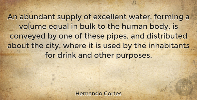 Hernando Cortes Quote About Cities, Water, Purpose: An Abundant Supply Of Excellent...