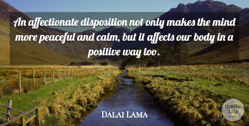 Dalai Lama Quote About Inspiration, Peaceful, Mind: An Affectionate Disposition Not Only...