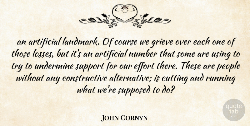 John Cornyn Quote About Artificial, Course, Cutting, Effort, Grieve: An Artificial Landmark Of Course...