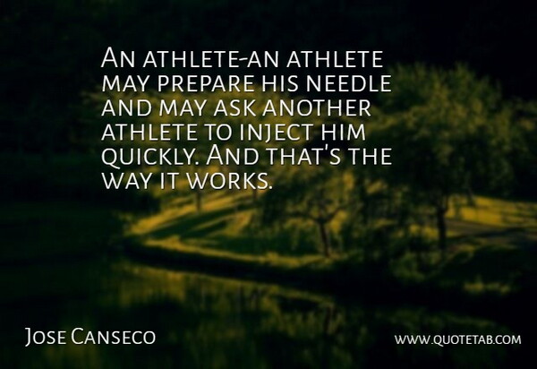 Jose Canseco Quote About Ask, Athlete, Needle, Prepare: An Athlete An Athlete May...