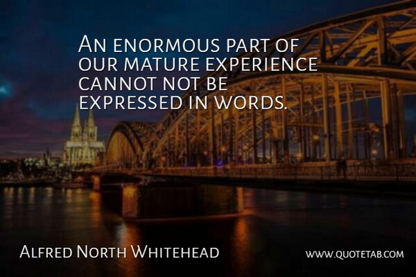 Alfred North Whitehead Quote About Experience, Mature Love, Mature: An Enormous Part Of Our...