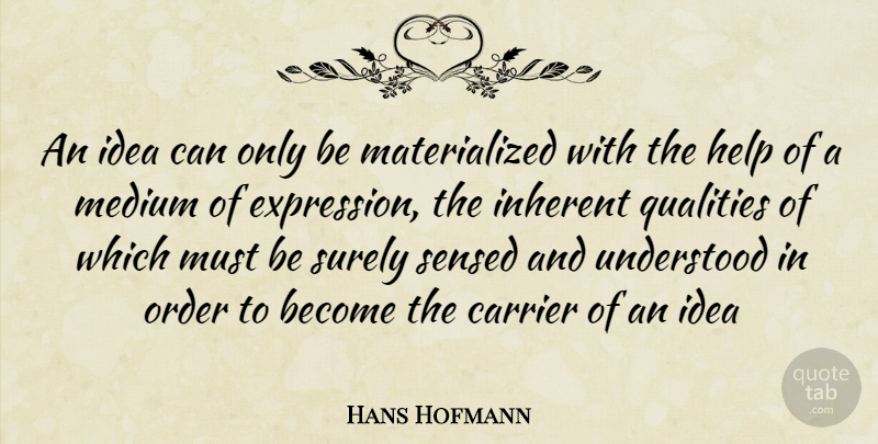 Hans Hofmann Quote About Expression, Order, Ideas: An Idea Can Only Be...
