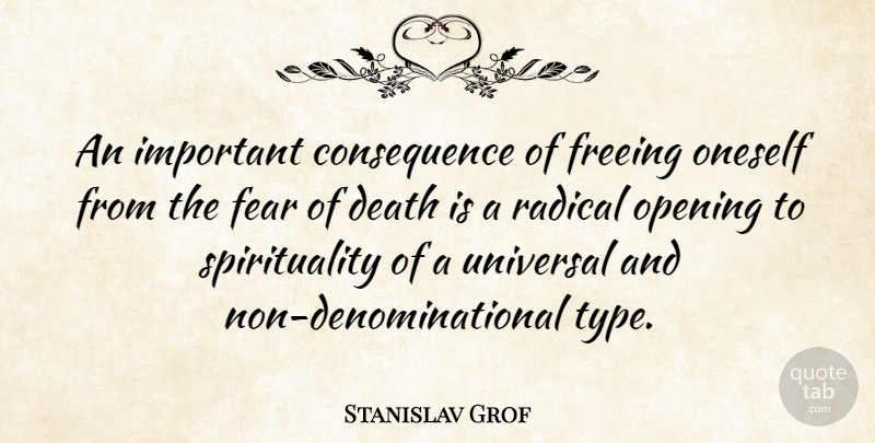 Stanislav Grof Quote About Fear, Important, Spirituality: An Important Consequence Of Freeing...