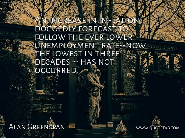 Alan Greenspan Quote About Decades, Follow, Forecast, Increase, Inflation: An Increase In Inflation Doggedly...