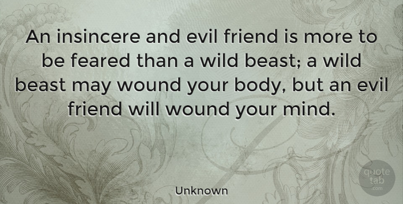 Unknown Quote About Advice, Beast, Feared, Friend, Friends Or Friendship: An Insincere And Evil Friend...