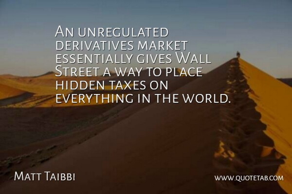 Matt Taibbi Quote About Wall, Giving, World: An Unregulated Derivatives Market Essentially...