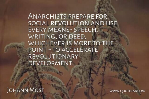 Johann Most Quote About Accelerate, Prepare, Social: Anarchists Prepare For Social Revolution...