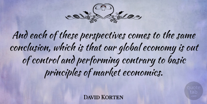 David Korten Quote About Basic, Contrary, Global, Market, Performing: And Each Of These Perspectives...