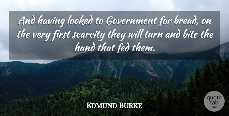 Edmund Burke Quote About Hands, Government Welfare, Scarcity: And Having Looked To Government...