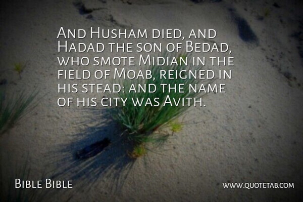Bible Bible Quote About City, Field, Name, Son: And Husham Died And Hadad...