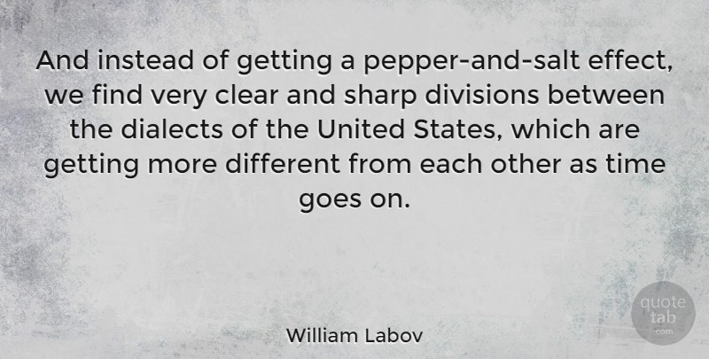 William Labov Quote About Clear, Dialects, Divisions, Goes, Instead: And Instead Of Getting A...