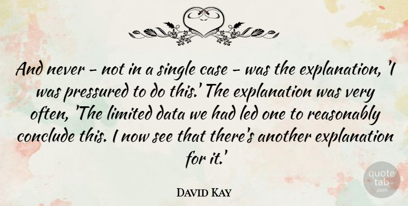 David Kay Quote About Conclude, Led, Limited, Pressured, Reasonably: And Never Not In A...