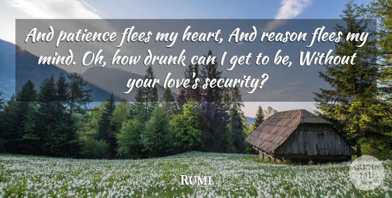 Rumi Quote About Heart, Drunk, Mind: And Patience Flees My Heart...