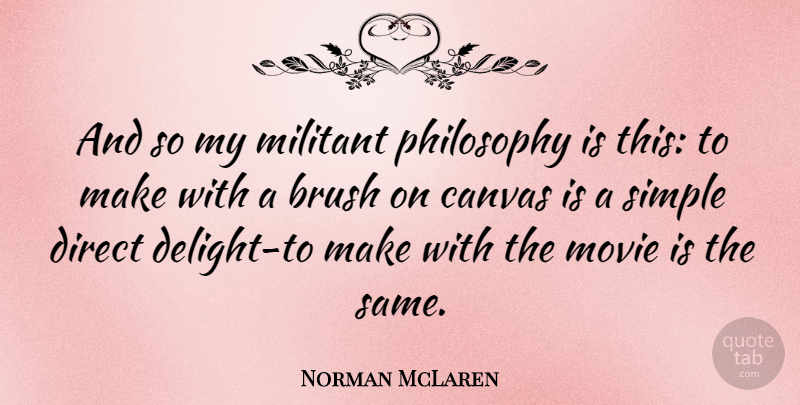 Norman McLaren Quote About Philosophy, Simple, Delight: And So My Militant Philosophy...