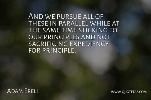 Adam Ereli Quote About Expediency, Parallel, Principles, Pursue, Sticking: And We Pursue All Of...