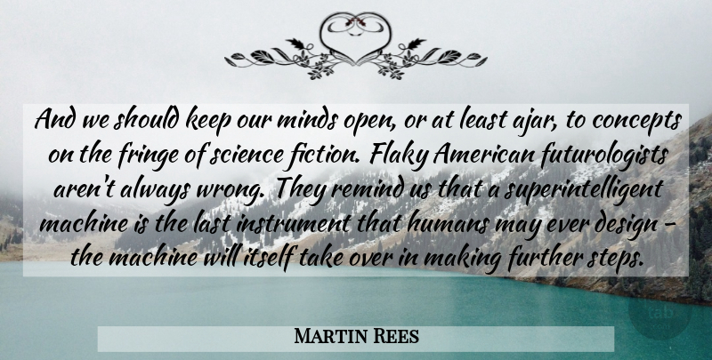 Martin Rees Quote About Concepts, Design, Fringe, Further, Humans: And We Should Keep Our...