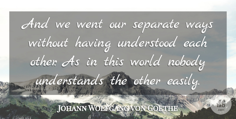 Johann Wolfgang von Goethe Quote About Understanding, World, Way: And We Went Our Separate...