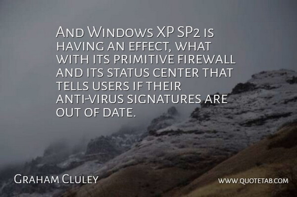 Graham Cluley Quote About Center, Primitive, Status, Tells, Users: And Windows Xp Sp2 Is...