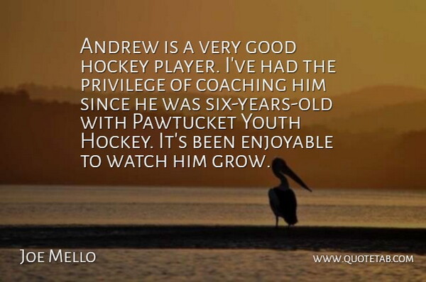 Joe Mello Quote About Andrew, Coaching, Enjoyable, Good, Hockey: Andrew Is A Very Good...
