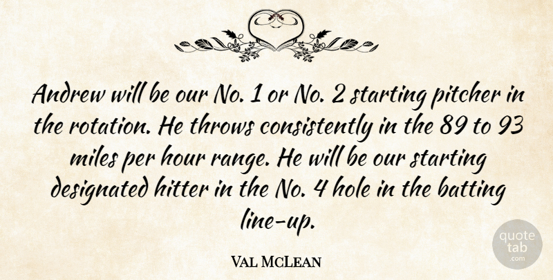 Val McLean Quote About Andrew, Batting, Hitter, Hole, Hour: Andrew Will Be Our No...