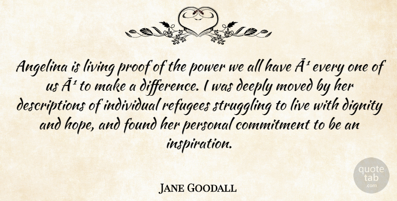 Jane Goodall Quote About Commitment, Deeply, Dignity, Found, Individual: Angelina Is Living Proof Of...