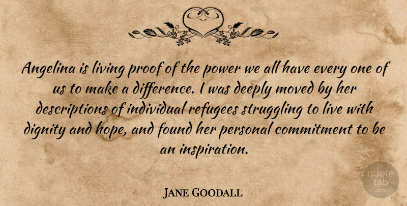Jane Goodall Quote About Commitment, Deeply, Dignity, Found, Individual: Angelina Is Living Proof Of...