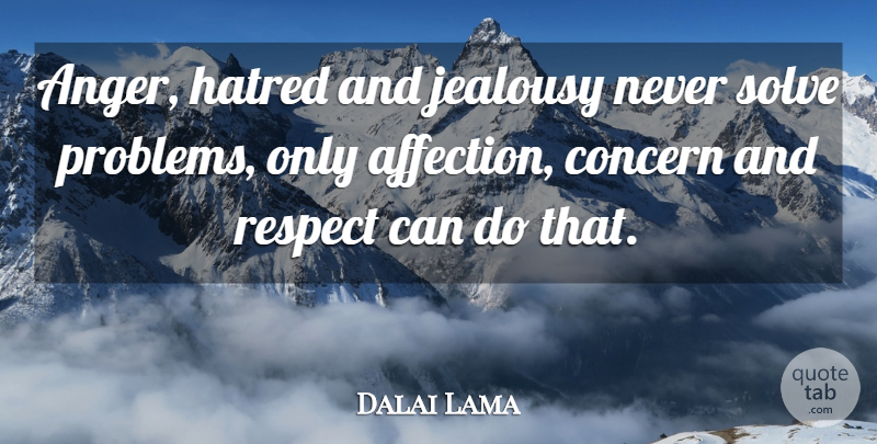 Dalai Lama Quote About Hatred, Affection, Problem: Anger Hatred And Jealousy Never...