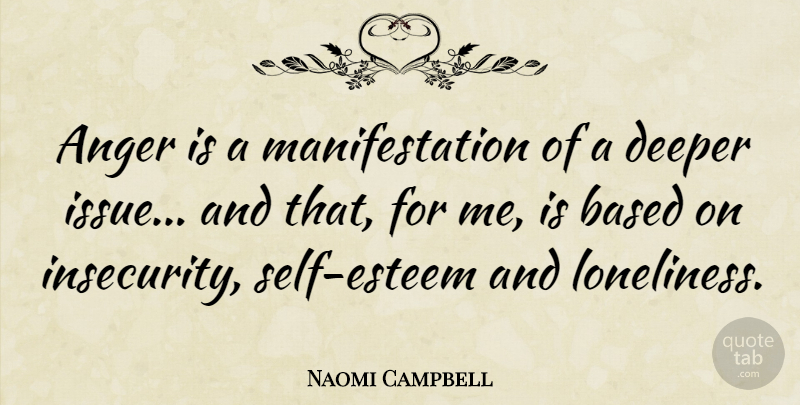 Naomi Campbell Quote About Self Esteem, Loneliness, Issues: Anger Is A Manifestation Of...