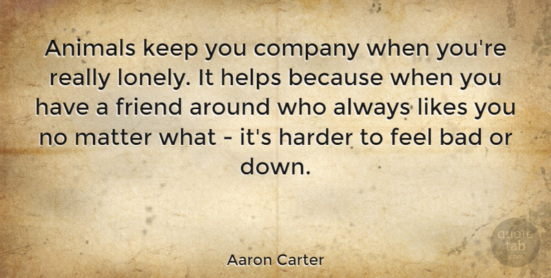 Aaron Carter Quote About Lonely, Animal, Matter: Animals Keep You Company When...