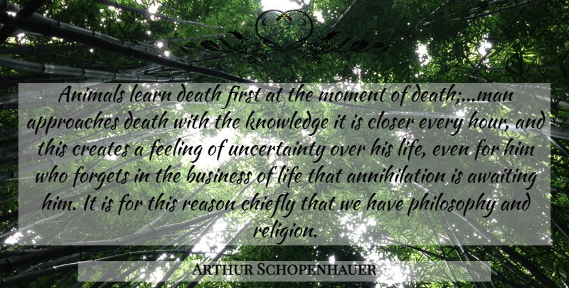 Arthur Schopenhauer Quote About Philosophy, Men, Animal: Animals Learn Death First At...