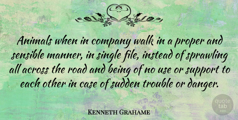 Kenneth Grahame Quote About Animal, Support, Use: Animals When In Company Walk...