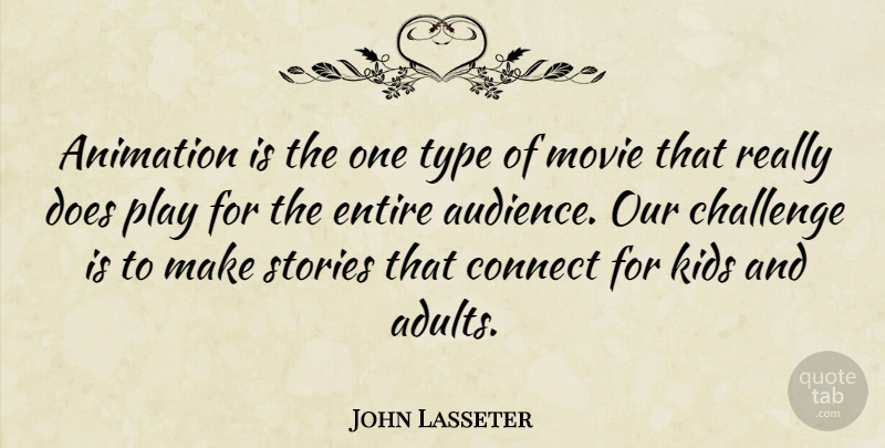 John Lasseter Quote About Kids, Play, Challenges: Animation Is The One Type...