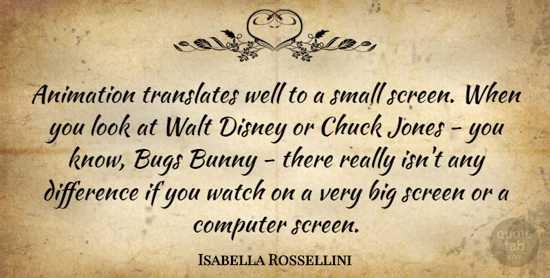 Isabella Rossellini Quote About Bugs, Chuck, Computer, Difference, Disney: Animation Translates Well To A...